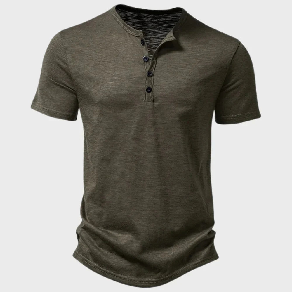 Men’s T-Shirt – Soft Knit – Regular Fit – Henley Neck – Short Sleeve Casual Wear