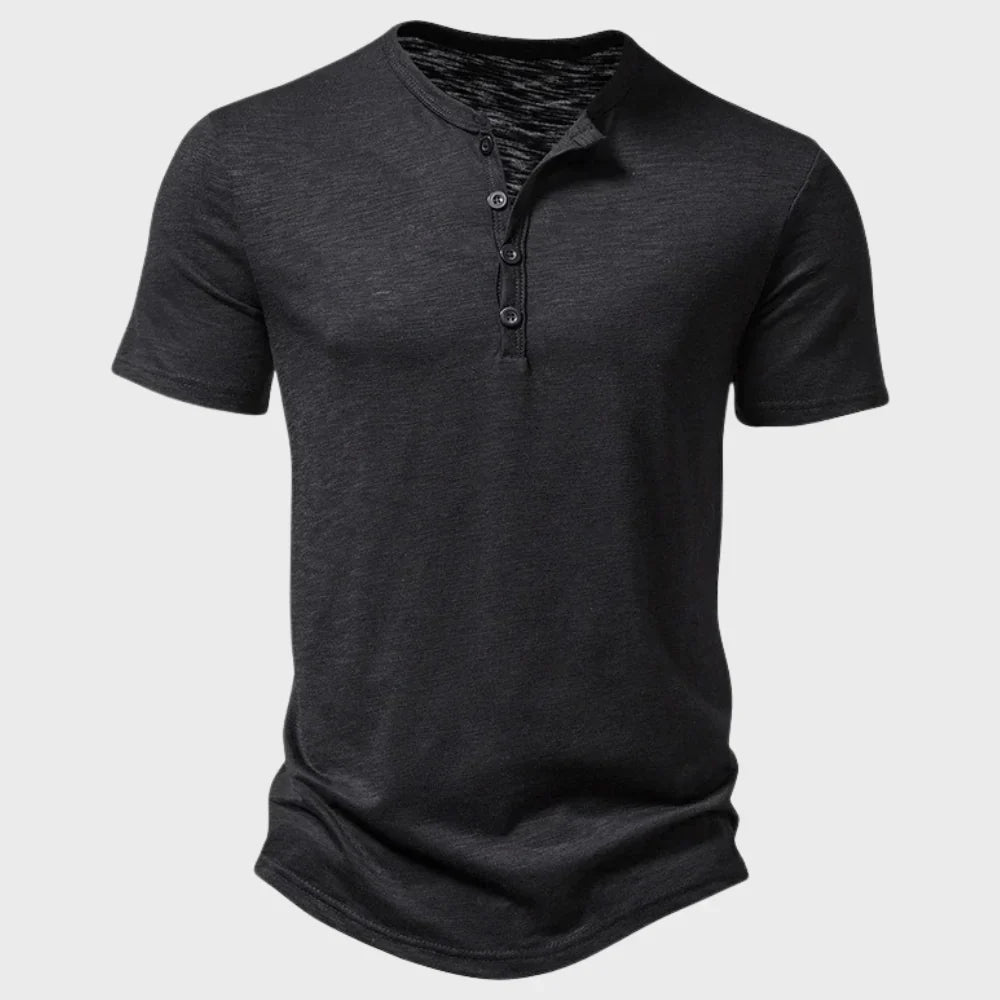 Men’s T-Shirt – Soft Knit – Regular Fit – Henley Neck – Short Sleeve Casual Wear