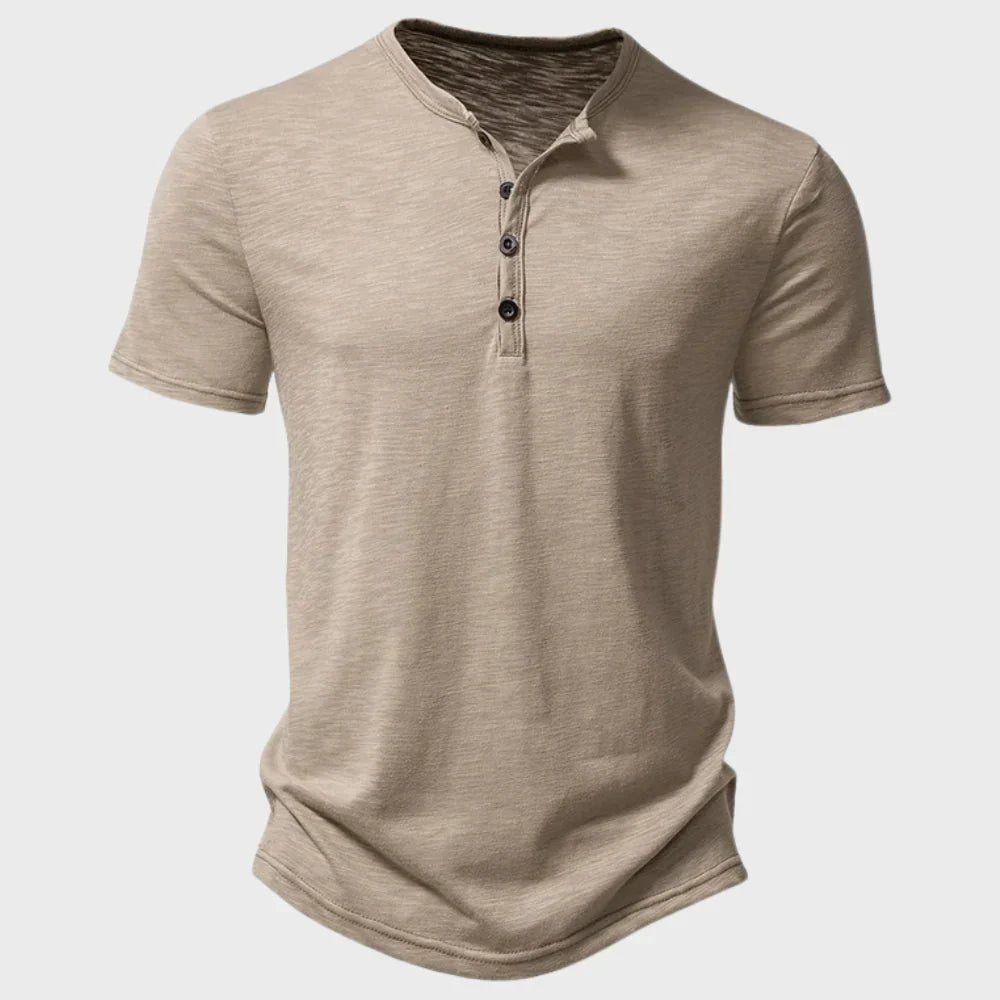 Men’s T-Shirt – Soft Knit – Regular Fit – Henley Neck – Short Sleeve Casual Wear