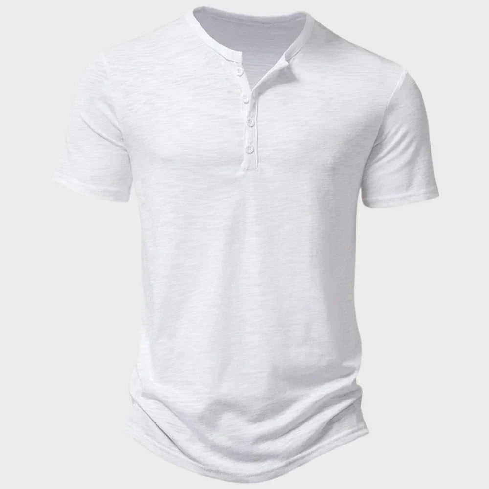 Men’s T-Shirt – Soft Knit – Regular Fit – Henley Neck – Short Sleeve Casual Wear