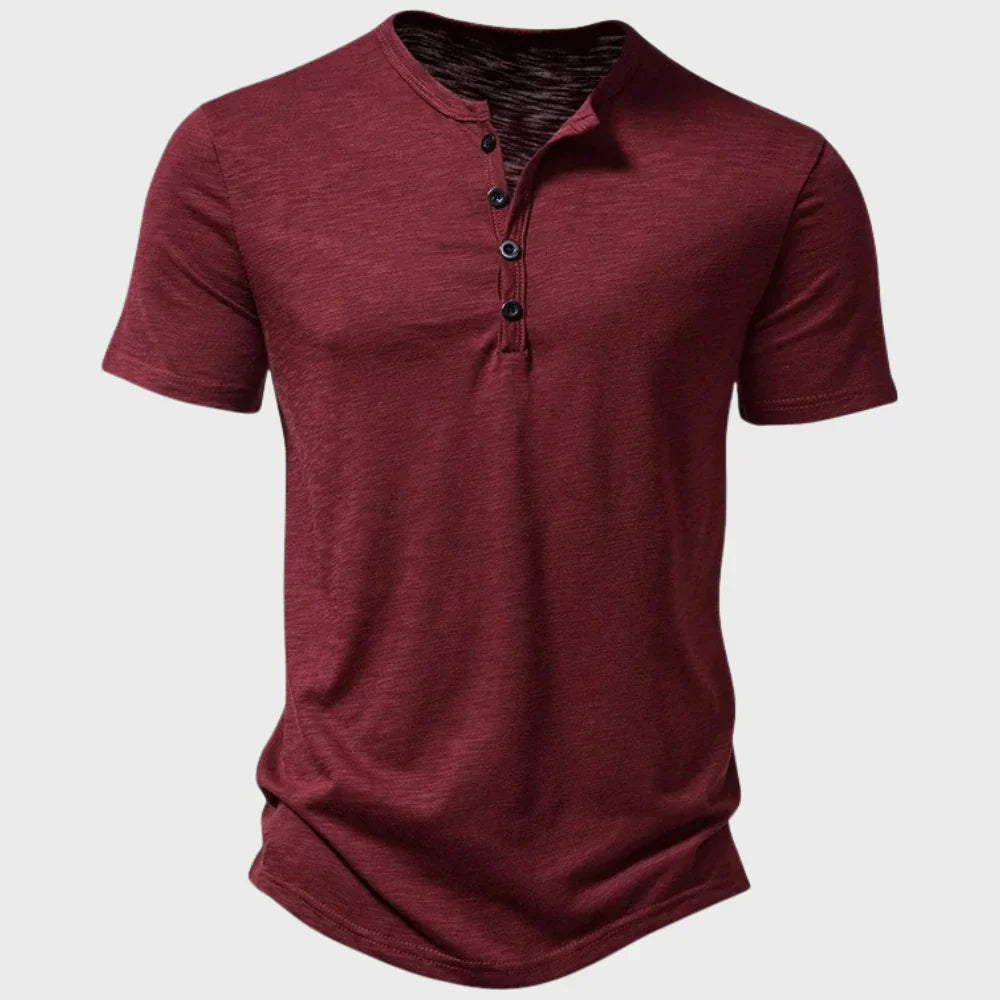 Men’s T-Shirt – Soft Knit – Regular Fit – Henley Neck – Short Sleeve Casual Wear