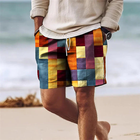 Men’s Shorts – Relaxed Fit – Geometric Print – Drawstring Waist – Breathable Blend