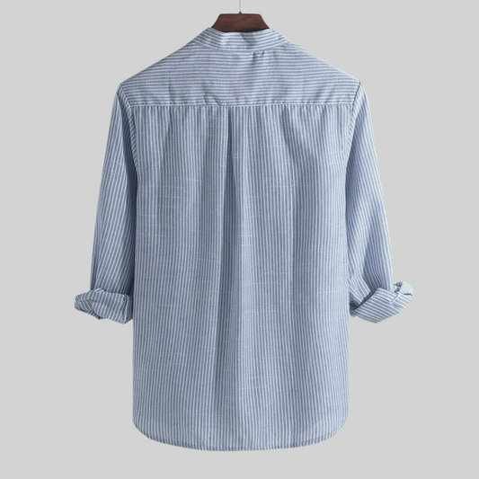 Men’s Shirts – Relaxed Fit – Breathable Blend – Striped – Half Button – Long Sleeve