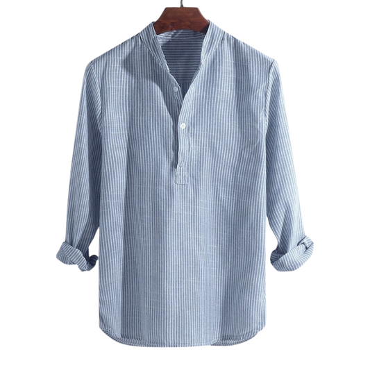 Men’s Shirts – Relaxed Fit – Breathable Blend – Striped – Half Button – Long Sleeve